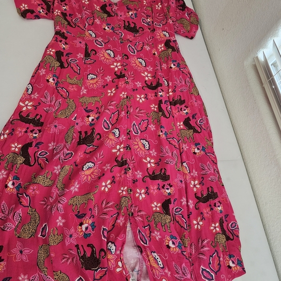 Torrid Pink Midi Button Front Dress 2X Floral Jungle Print Tie Waist - Picture 12 of 15